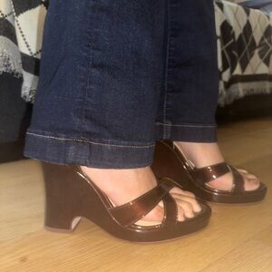 Jessica Simpson Metallic Brown Wedge Heels